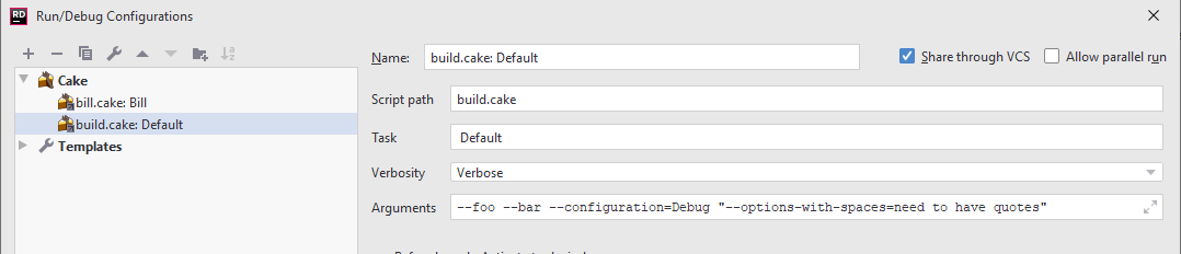 Run configuration editor
